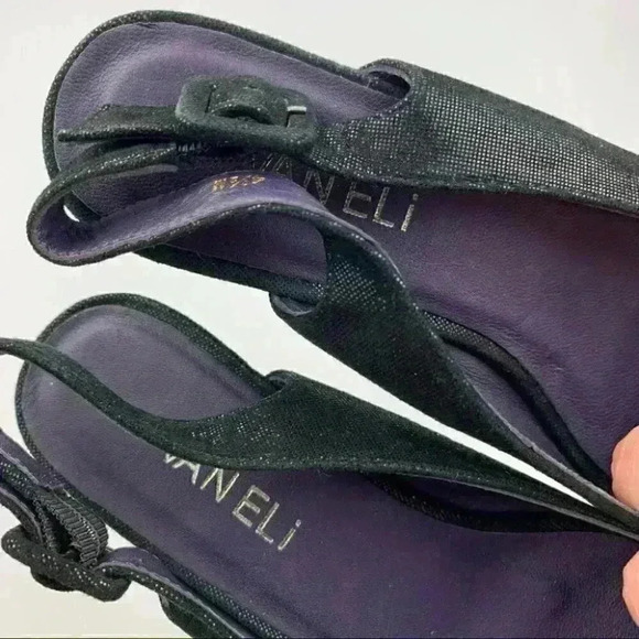 Vaneli womens heels size 4.5 black snakeskin print slingback wedges grannycore - Picture 10 of 13